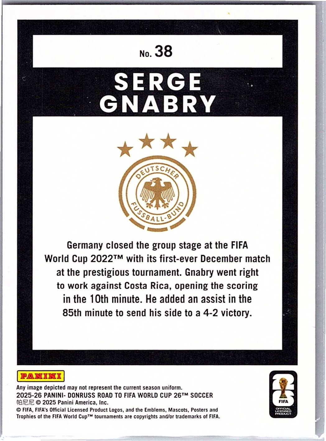 2025-26 Donruss Road to FIFA World Cup #38 Serge Gnabry