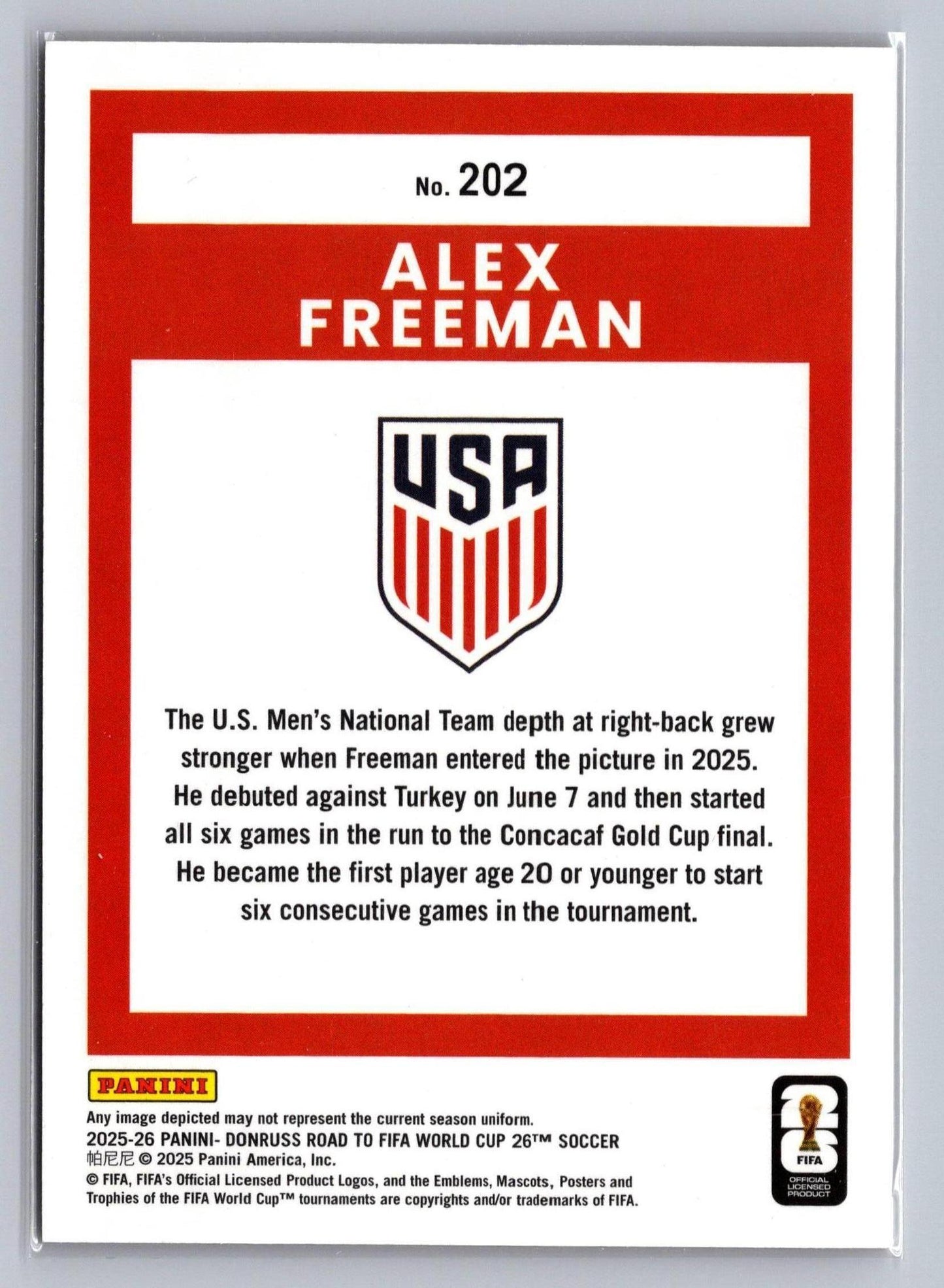 2025-26 Donruss Road to FIFA World Cup #202 Alex Freeman Optic Red #/199