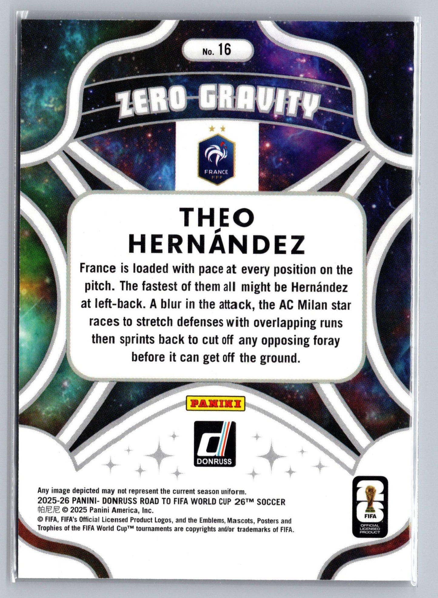 2025-26 Road to FIFA World Cup #16 Theo Hernandez Zero Gravity Purple #/99