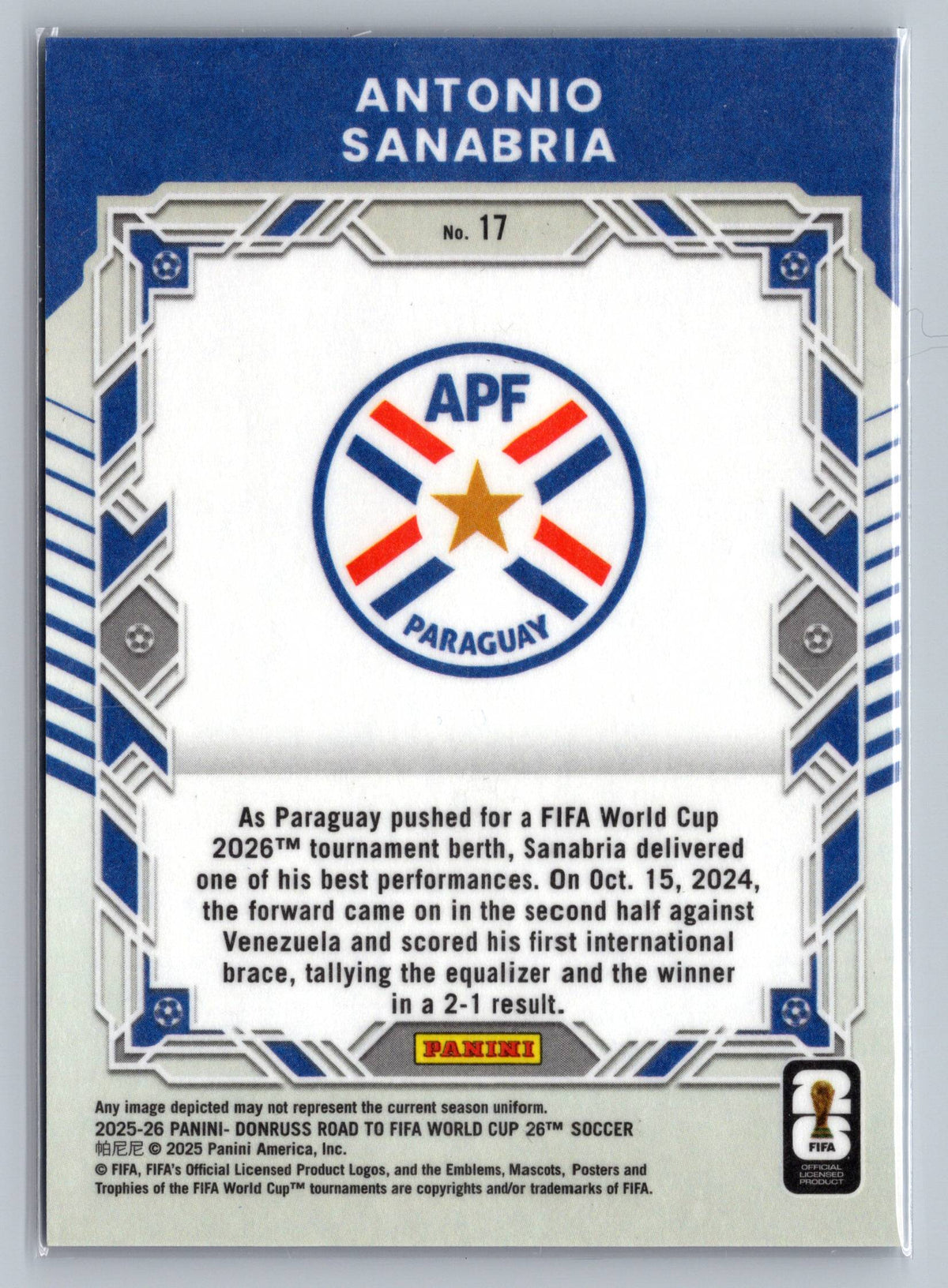 2025-26 Donruss FIFA World Cup #17 Antonio Sanabria Elite Series #/199