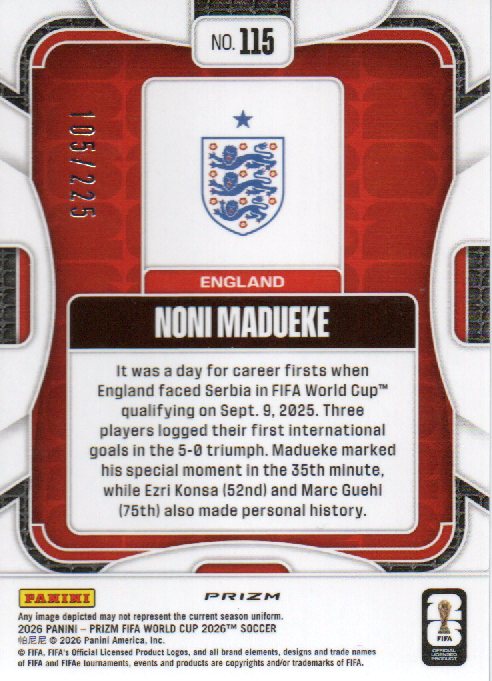 2026 Panini Prizm FIFA World Cup #115 Noni Madueke Teal Flash Prizms #/255
