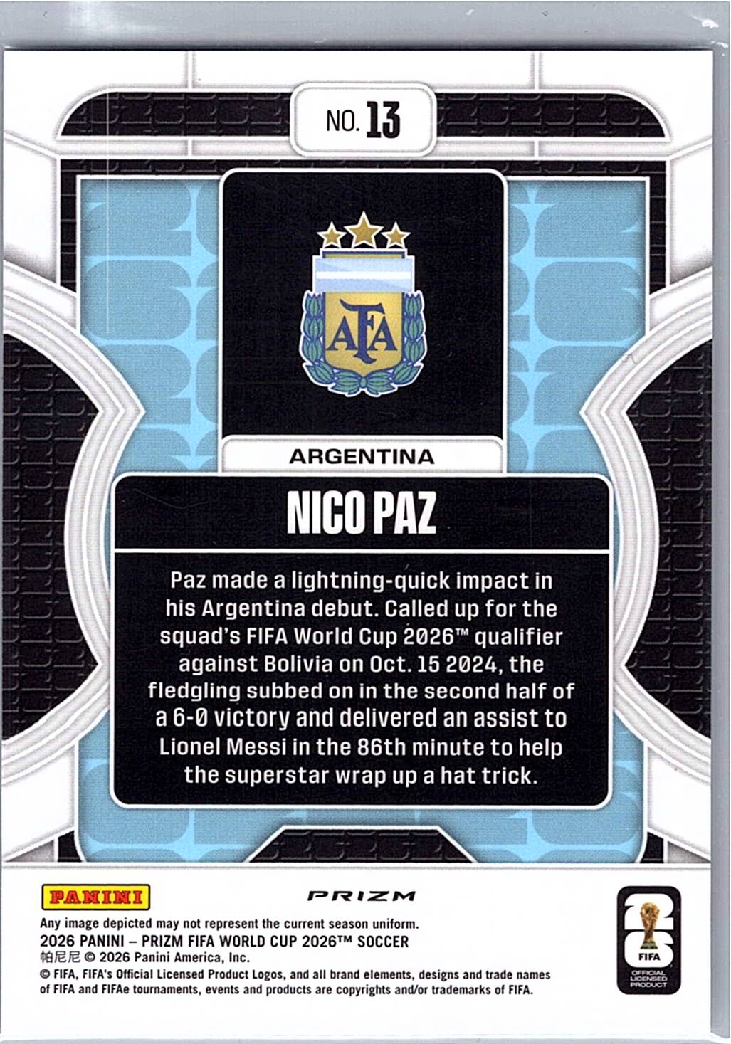 2026 Panini Prizm FIFA World Cup #13 Nico Paz Phenomenon