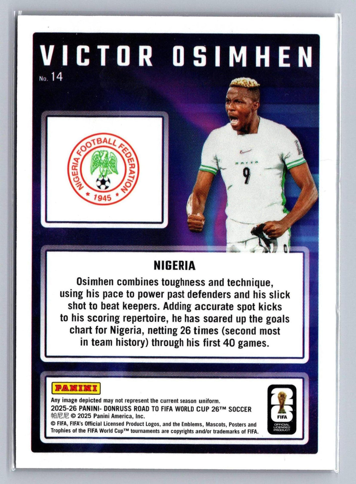 2025-26 Donruss Road to FIFA World Cup #14 Victor Osimhen Magicians Purple #/99