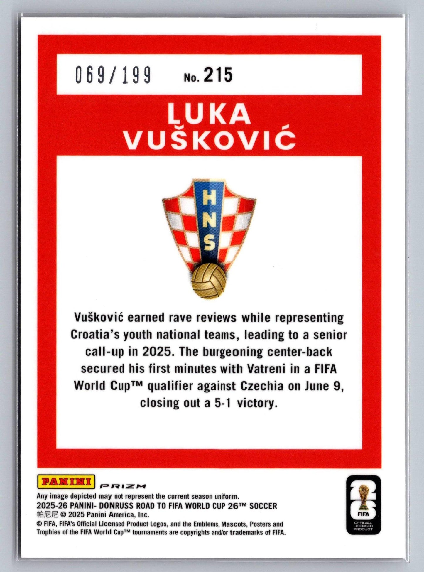 2025-26 Donruss Road to FIFA World Cup #215 Luka Vuskovic /199