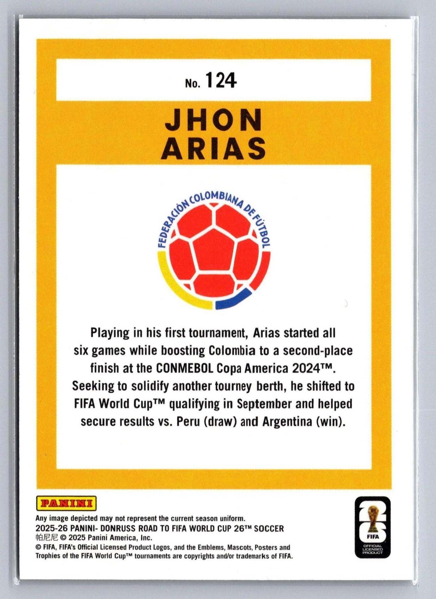 2025-26 Donruss Road to FIFA World Cup #124 Jhon Arias Green #/5